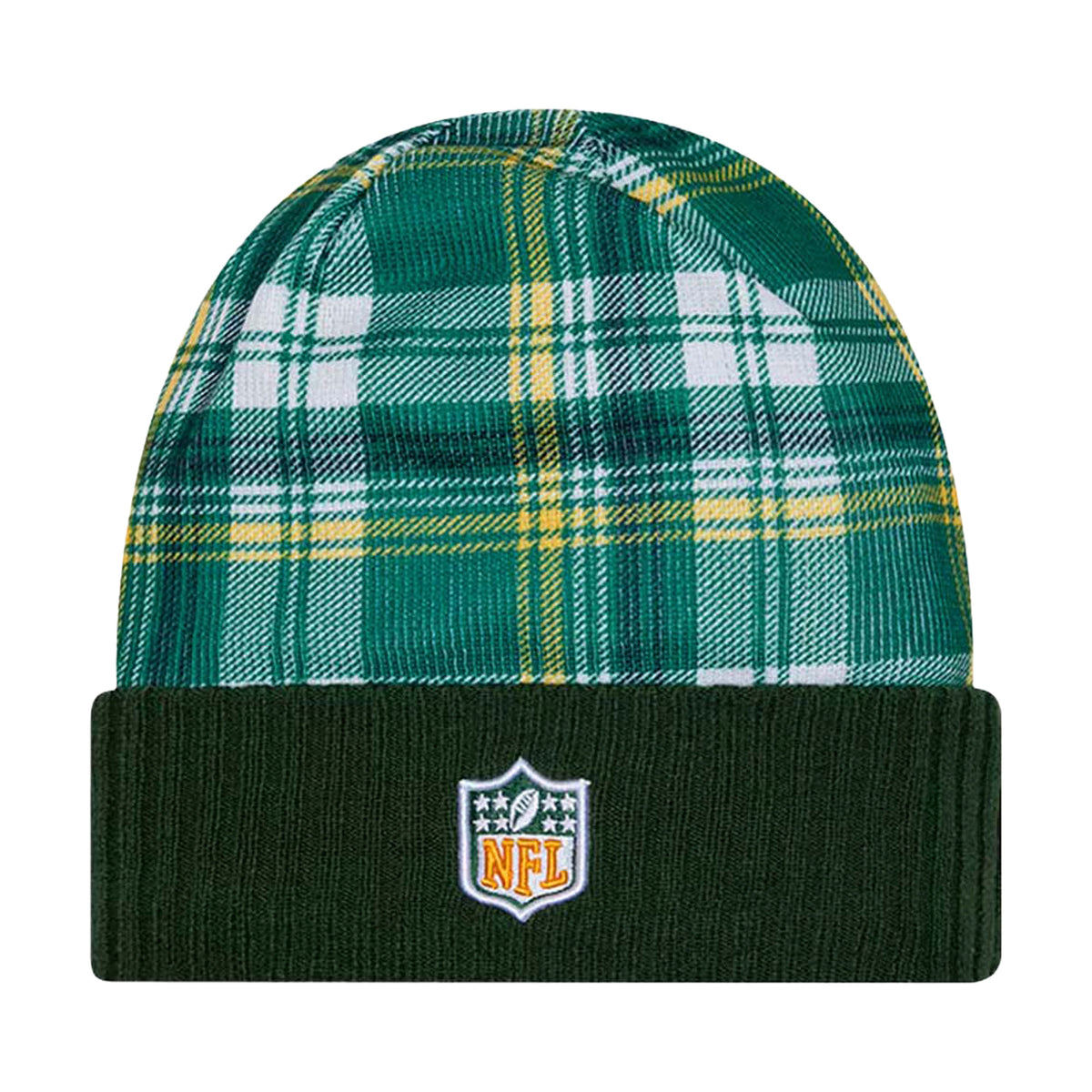 Green Bay Packers Green Plaid Statement Beanie Cuffed Knit Hat - New Era -