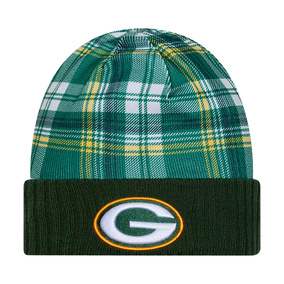 Green Bay Packers Green Plaid Statement Beanie Cuffed Knit Hat - New Era -