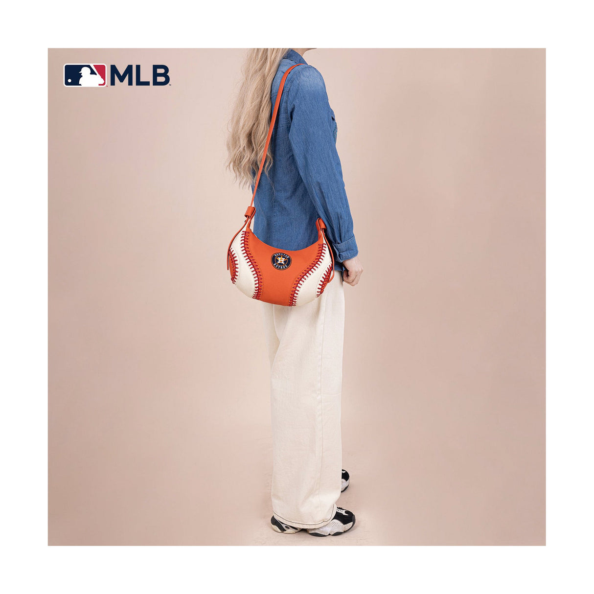 Houston Astros Baseball Stitch Orange Hobo Shoulder Bag - Montana West - 221102403