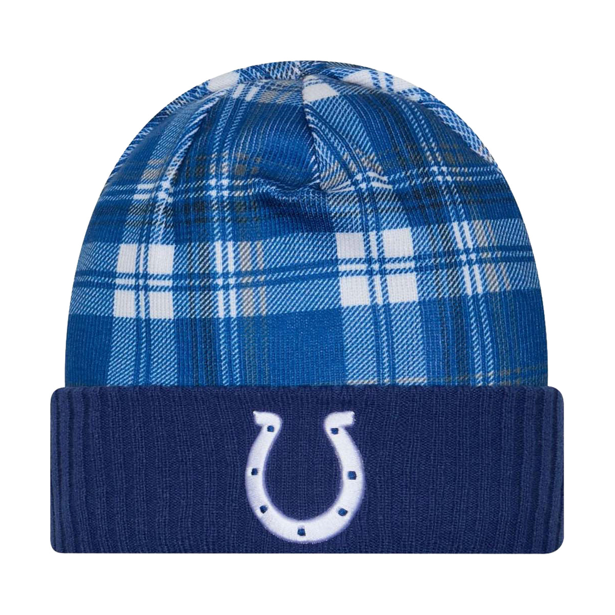 Indianapolis Colts Royal Plaid Statement Beanie Cuffed Knit Hat - New Era -