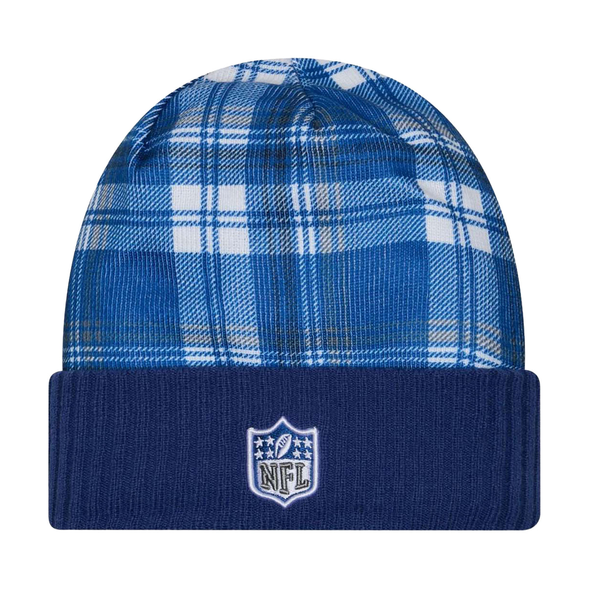 Indianapolis Colts Royal Plaid Statement Beanie Cuffed Knit Hat - New Era -