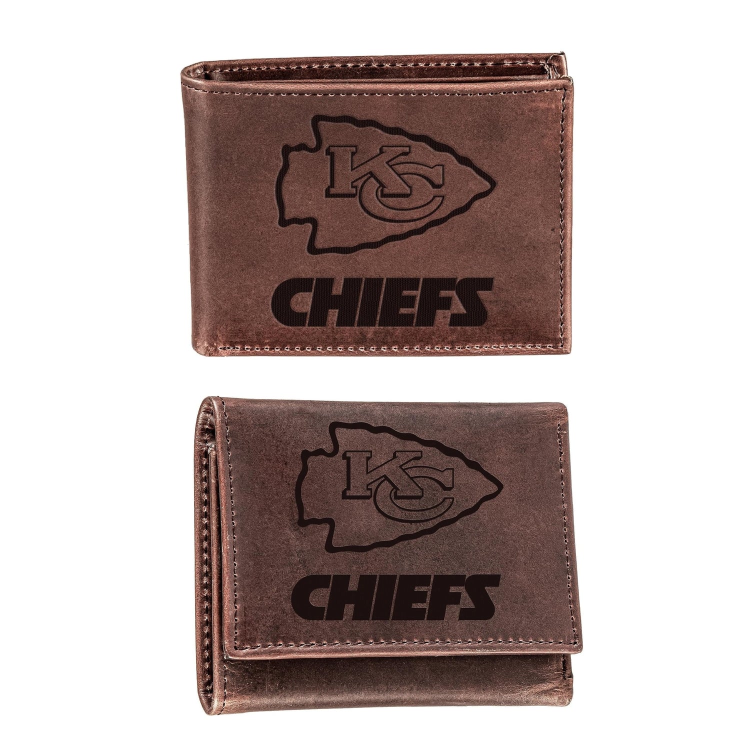 Kansas City Chiefs, Bi - Fold and Tri - Fold Wallet Gift Set, Brown - EG Collective - 801946326885