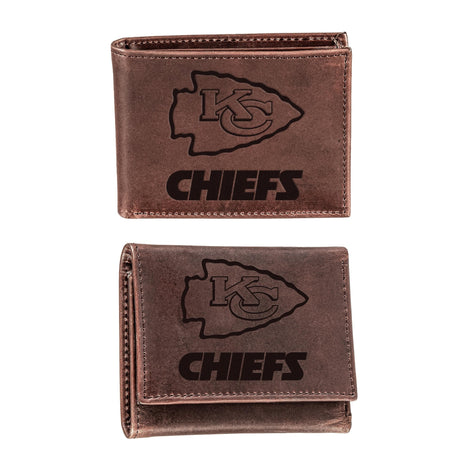 Kansas City Chiefs, Bi - Fold and Tri - Fold Wallet Gift Set, Brown - EG Collective - 801946326885