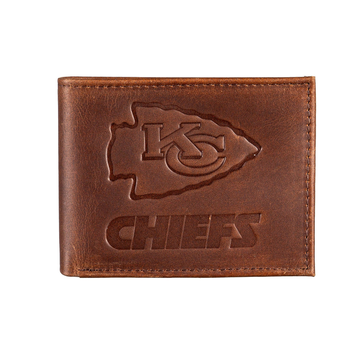 Kansas City Chiefs, Bi - Fold Wallet, Brown, CH, 100% Genuine Leather - EG Collective - 808412080036