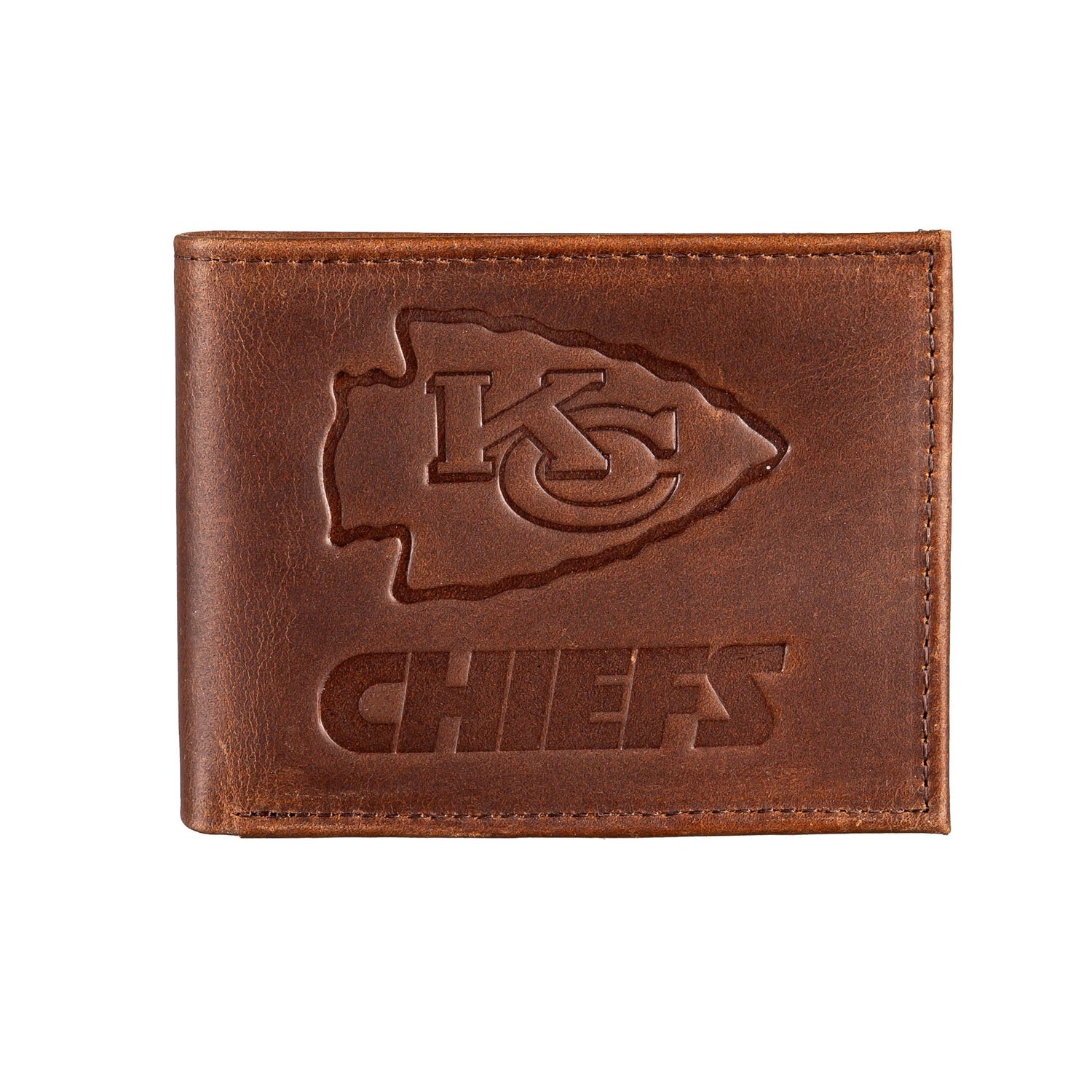 Kansas City Chiefs, Bi - Fold Wallet, Brown, CH, 100% Genuine Leather - EG Collective - 808412080036