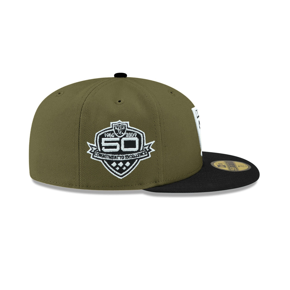 Las Vegas Raiders 50th Anniversary Side Patch Olive & Black 59FIFTY Fitted Hat - New Era - 23740112312