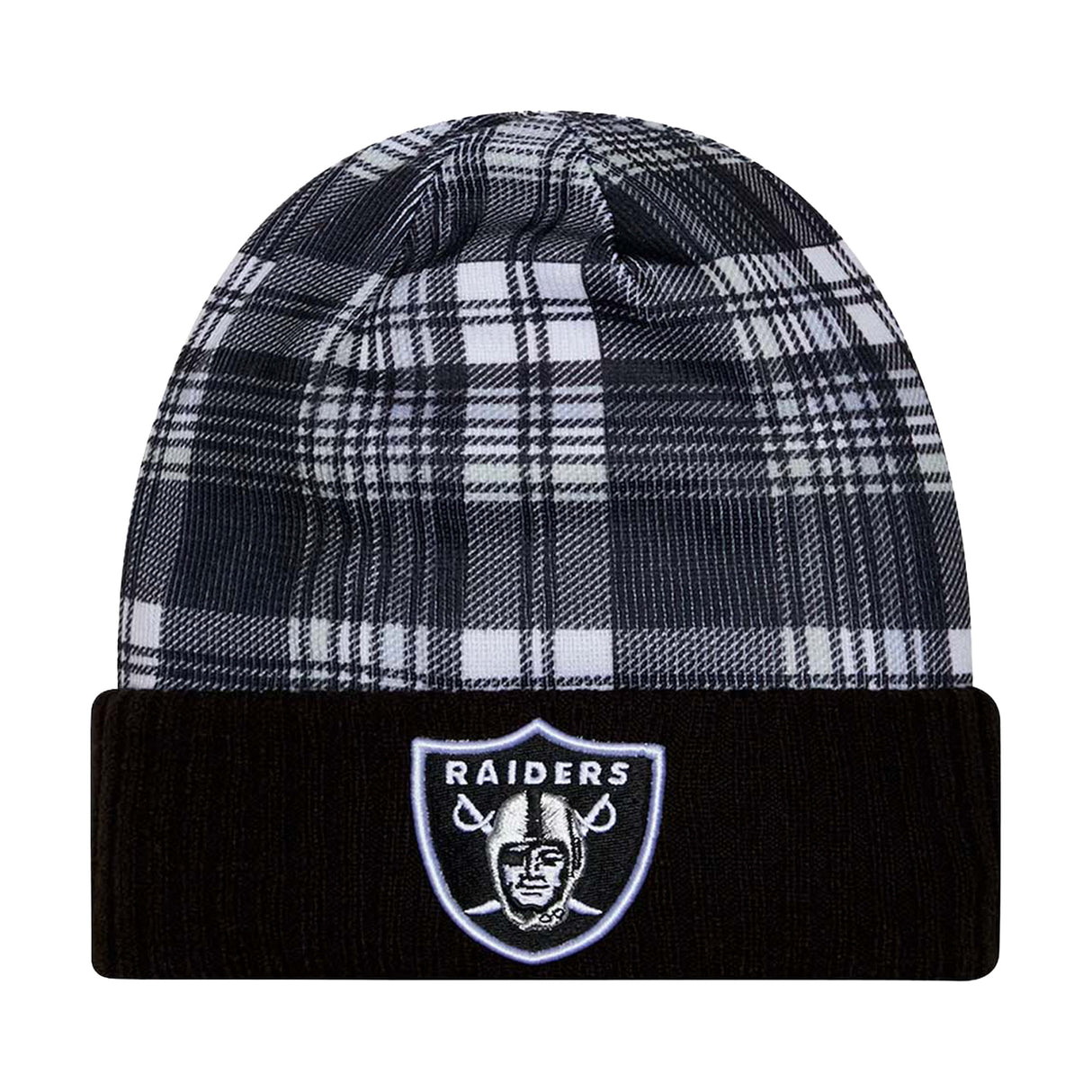 Las Vegas Raiders Black Plaid Statement Beanie Cuffed Knit Hat - New Era -
