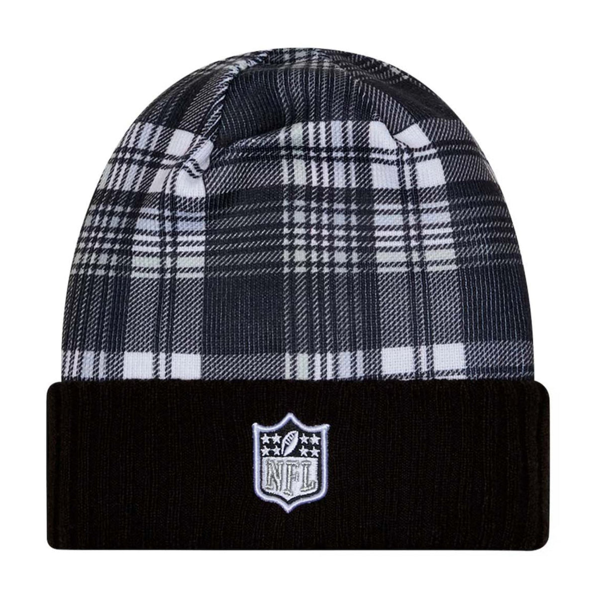 Las Vegas Raiders Black Plaid Statement Beanie Cuffed Knit Hat - New Era -
