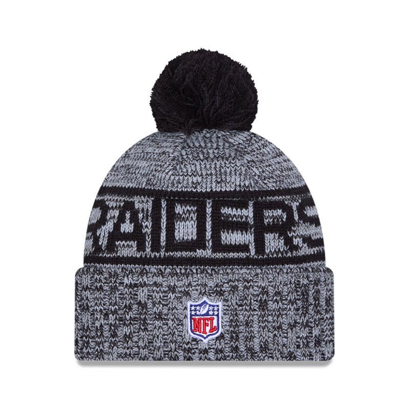 Las Vegas Raiders Black/Gray Pom Knit Beanie - New Era -