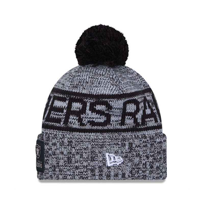 Las Vegas Raiders Black/Gray Pom Knit Beanie - New Era -