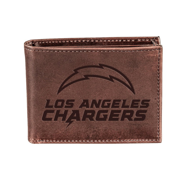 Los Angeles Chargers, Bi - Fold Wallet, Brown, CH, 100% Genuine Leather - EG Collective - 808412080135