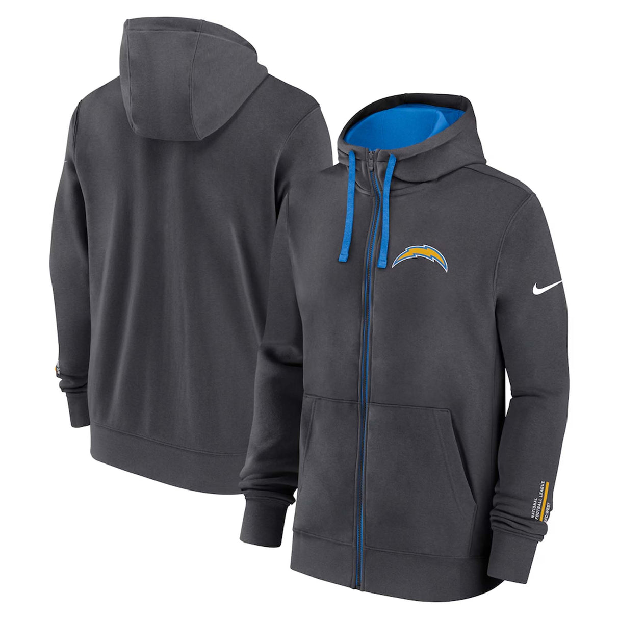 Los Angeles Chargers Nike Anthracite Primetime Club Full - Zip Hoodie - Nike -