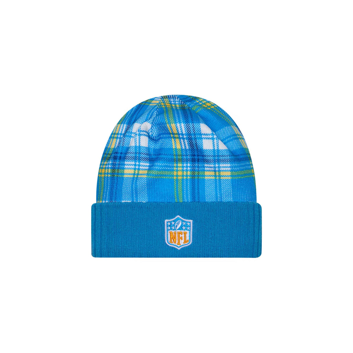 Los Angeles Chargers Powder Blue Plaid Statement Beanie Cuffed Knit Hat - New Era -