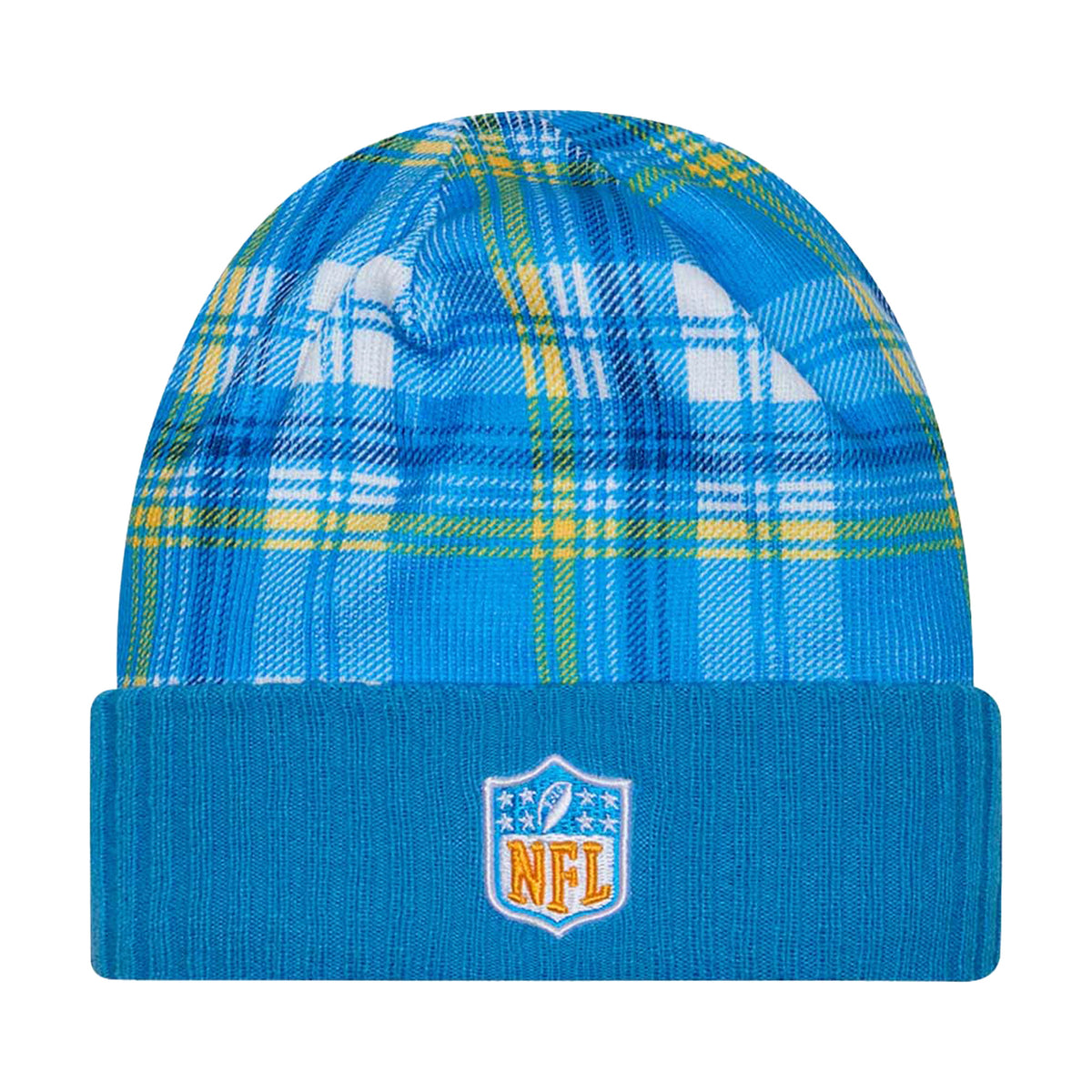 Los Angeles Chargers Powder Blue Plaid Statement Beanie Cuffed Knit Hat - New Era -