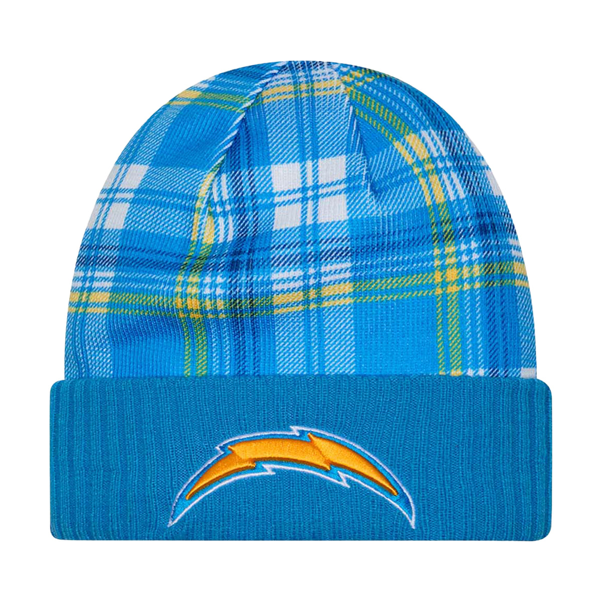 Los Angeles Chargers Powder Blue Plaid Statement Beanie Cuffed Knit Hat - New Era -