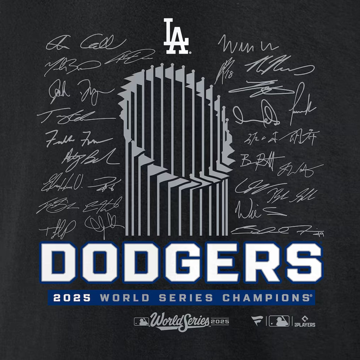Los Angeles Dodgers 2025 World Series Champions Signature Roster Black T-Shirt - Fanatics -