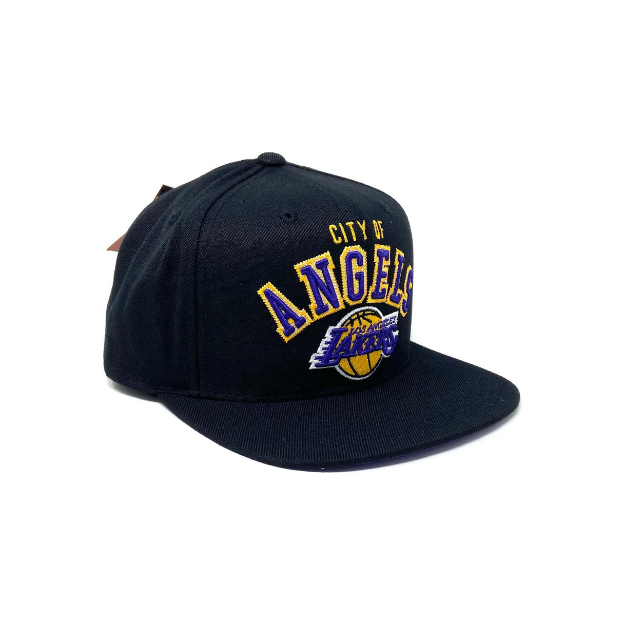 Los Angeles Lakers Black City of Angels Script Snapback Hat - Mitchell & Ness -