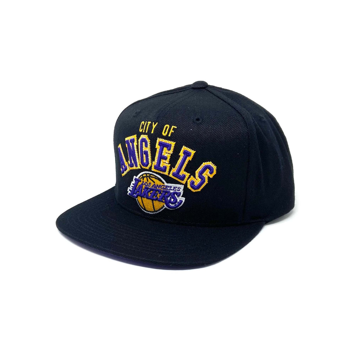 Los Angeles Lakers Black City of Angels Script Snapback Hat - Mitchell & Ness -