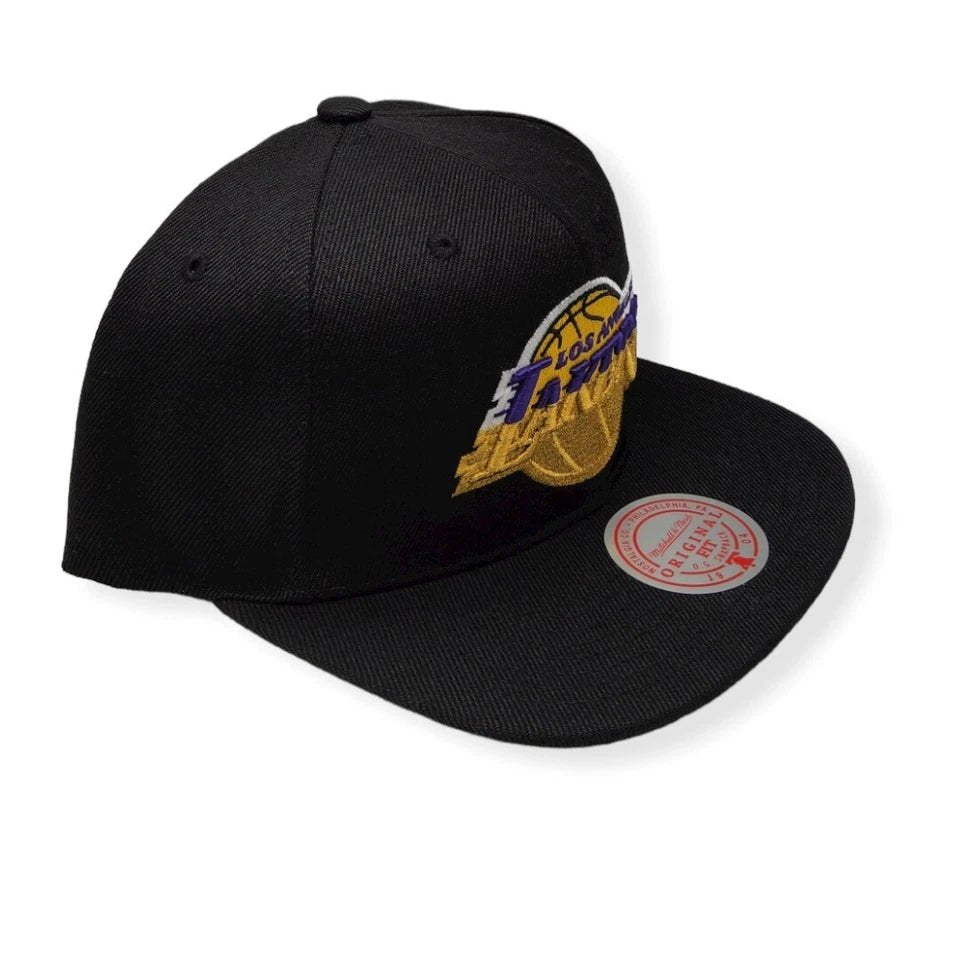 Los Angeles Lakers Black Hardwood Classics Champs Snapback Hat - Mitchell & Ness -
