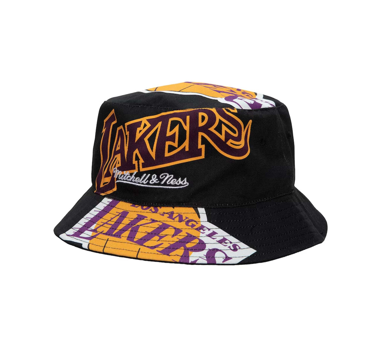 Los Angeles Lakers Black Hardwood Classics Cut - Up Bucket Hat - Mitchell & Ness -