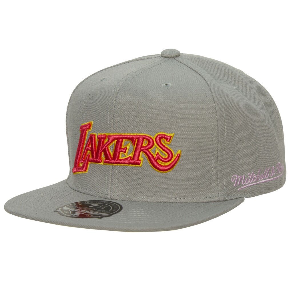 Los Angeles Lakers Gray Hardwood Classics Till Dawn Fitted Hat - Mitchell & Ness -