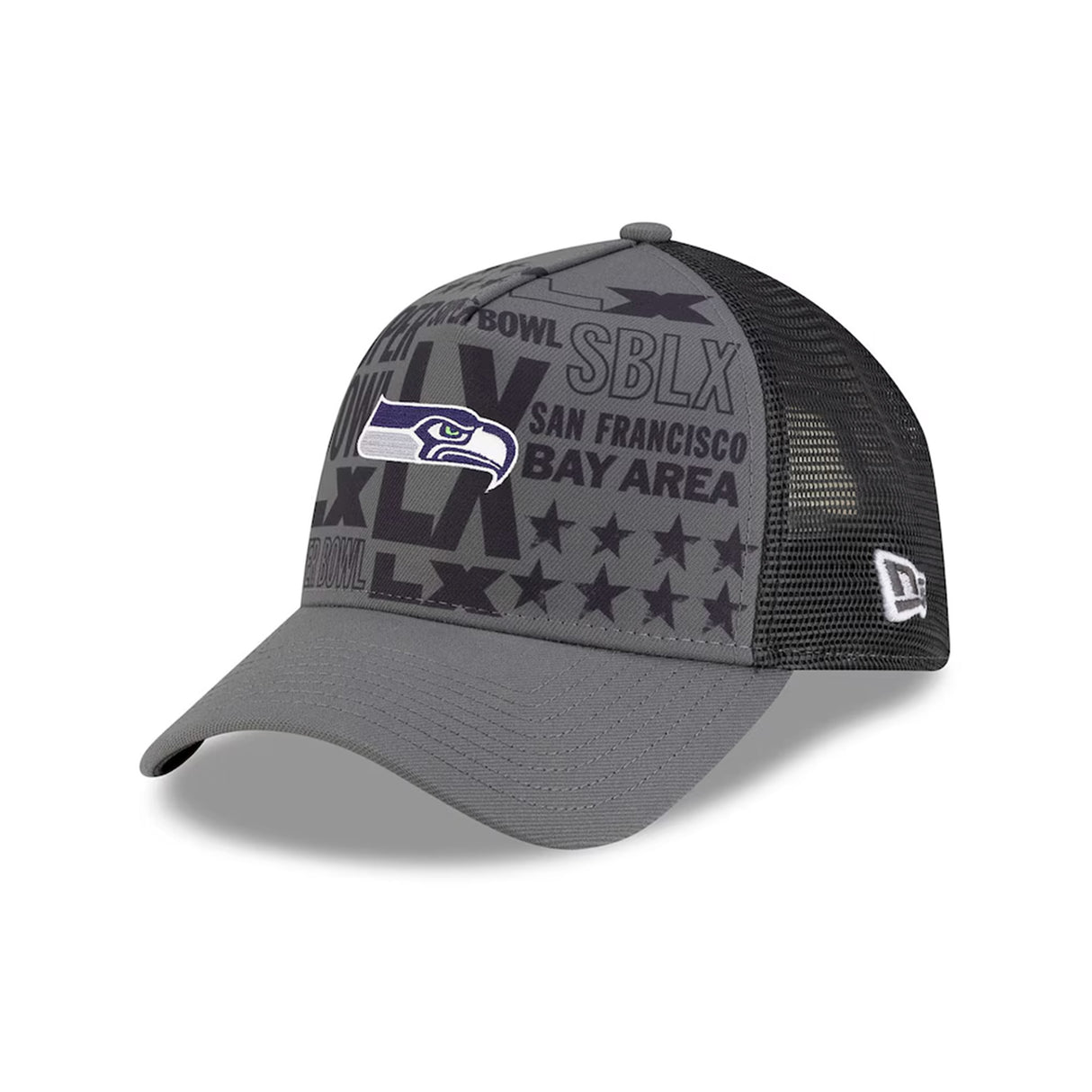 Seattle Seahawks Super Bowl LX Charcoal 9FORTY A-Frame Trucker Hat