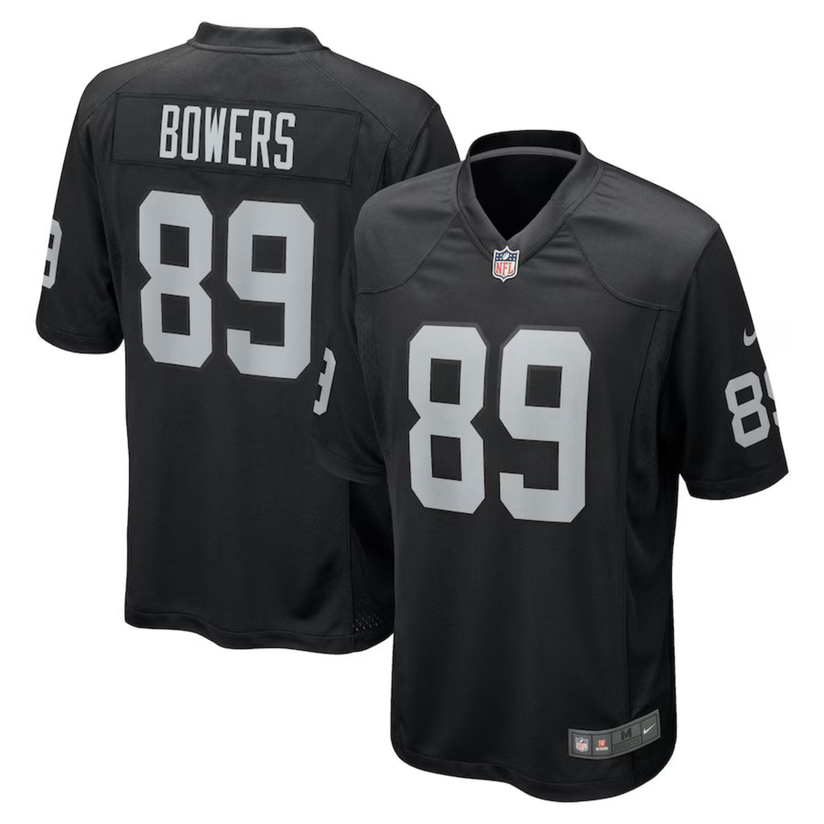 Youth Las Vegas Raiders Brock Bowers black Nike player game jersey featuring player name and number on back.