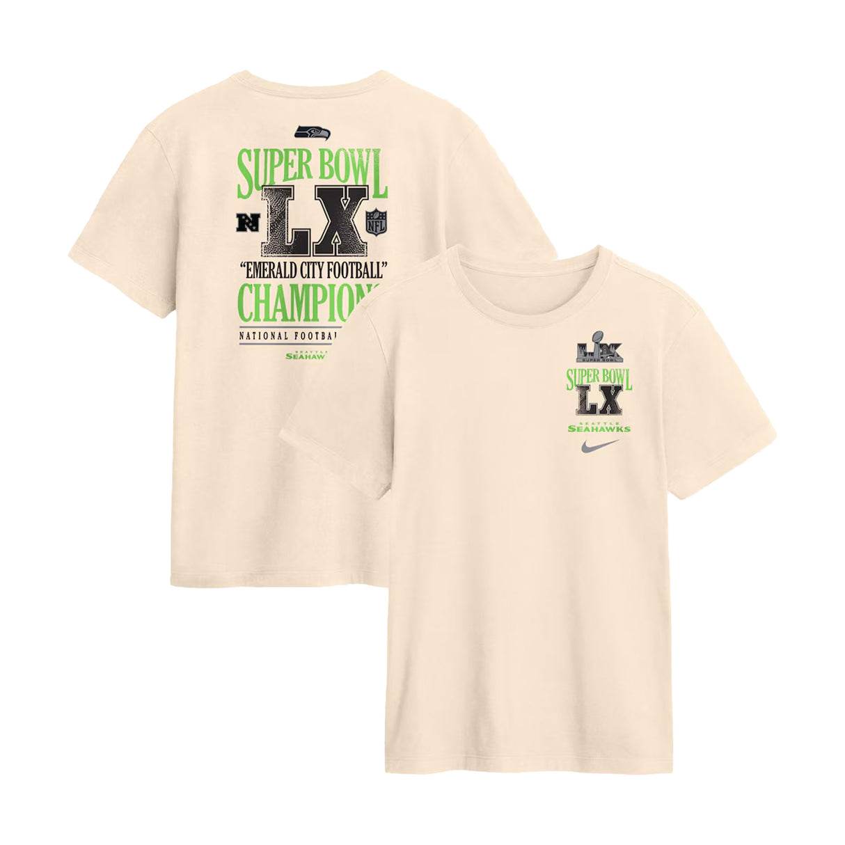 Seattle Seahawks Super Bowl LX Champions Long Ball Natural T-Shirt