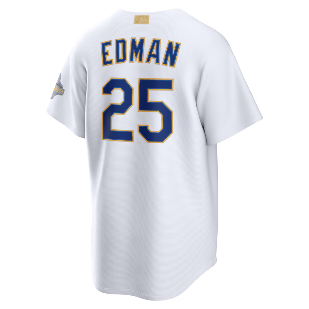 Los Angeles Dodgers Tommy Edman 2026 Gold Collection White Stadium Jersey