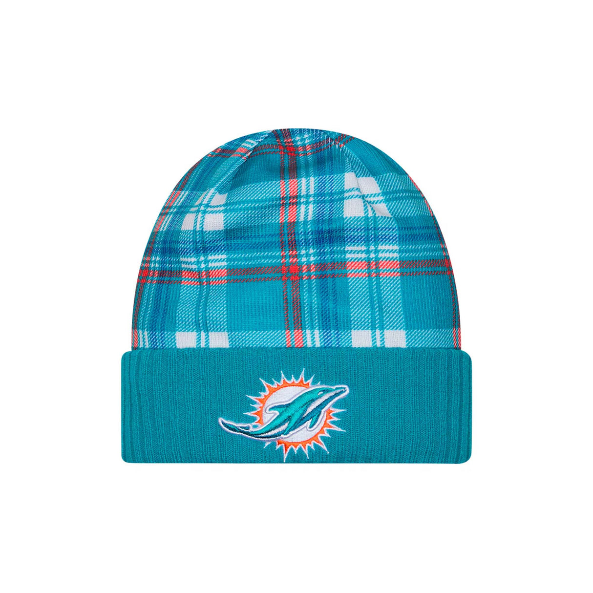 Miami Dolphins 2024 Sideline Statement Plaid Cuffed Knit Beanie – Aqua - New Era -