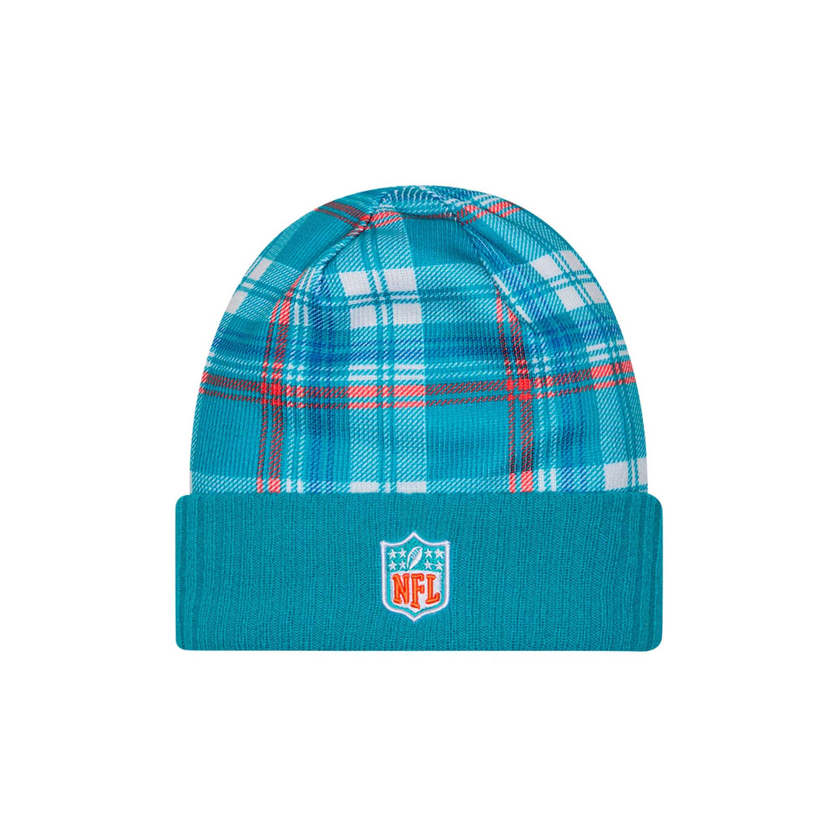 Miami Dolphins 2024 Sideline Statement Plaid Cuffed Knit Beanie – Aqua - New Era -