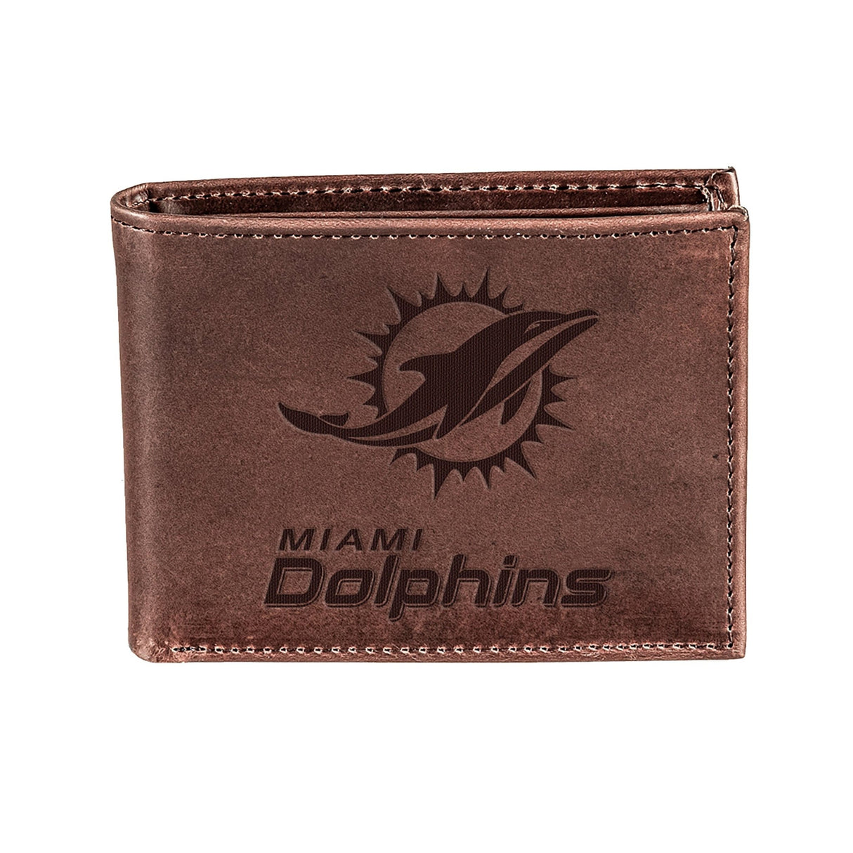 Miami Dolphins, Bi - Fold Wallet, Brown, CH, 100% Genuine Leather - EG Collective - 808412080043