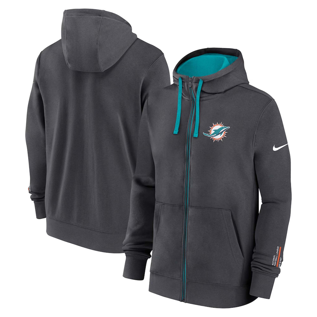 Miami Dolphins Nike Anthracite Primetime Club Full - Zip Hoodie - Nike -
