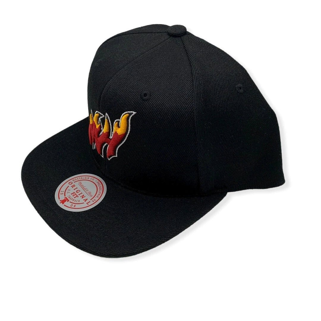 Miami Heat Black Flame Logo Snapback Hat - Mitchell & Ness -