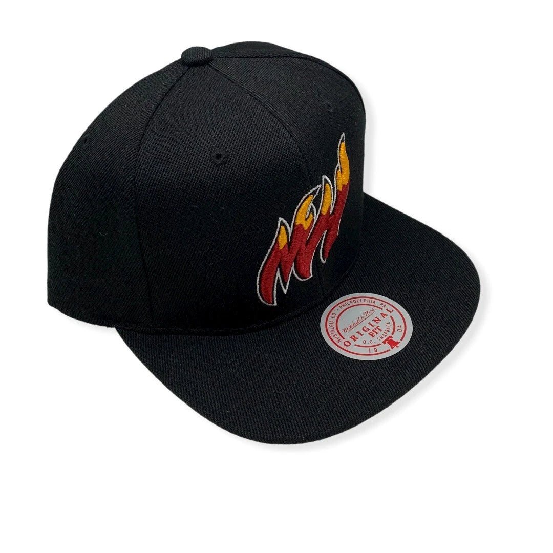Miami Heat Black Flame Logo Snapback Hat - Mitchell & Ness -