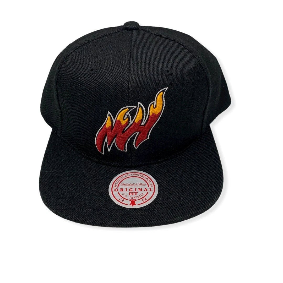 Miami Heat Black Flame Logo Snapback Hat - Mitchell & Ness -