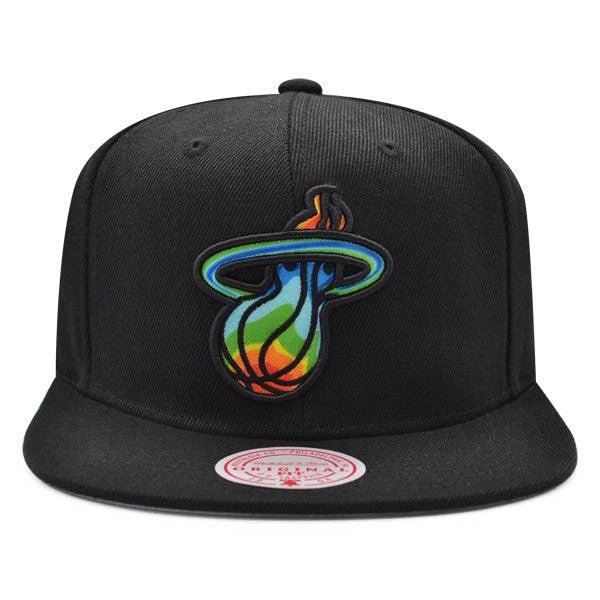 Miami Heat Black Thermal Flame Logo Snapback Hat - Mitchell & Ness -