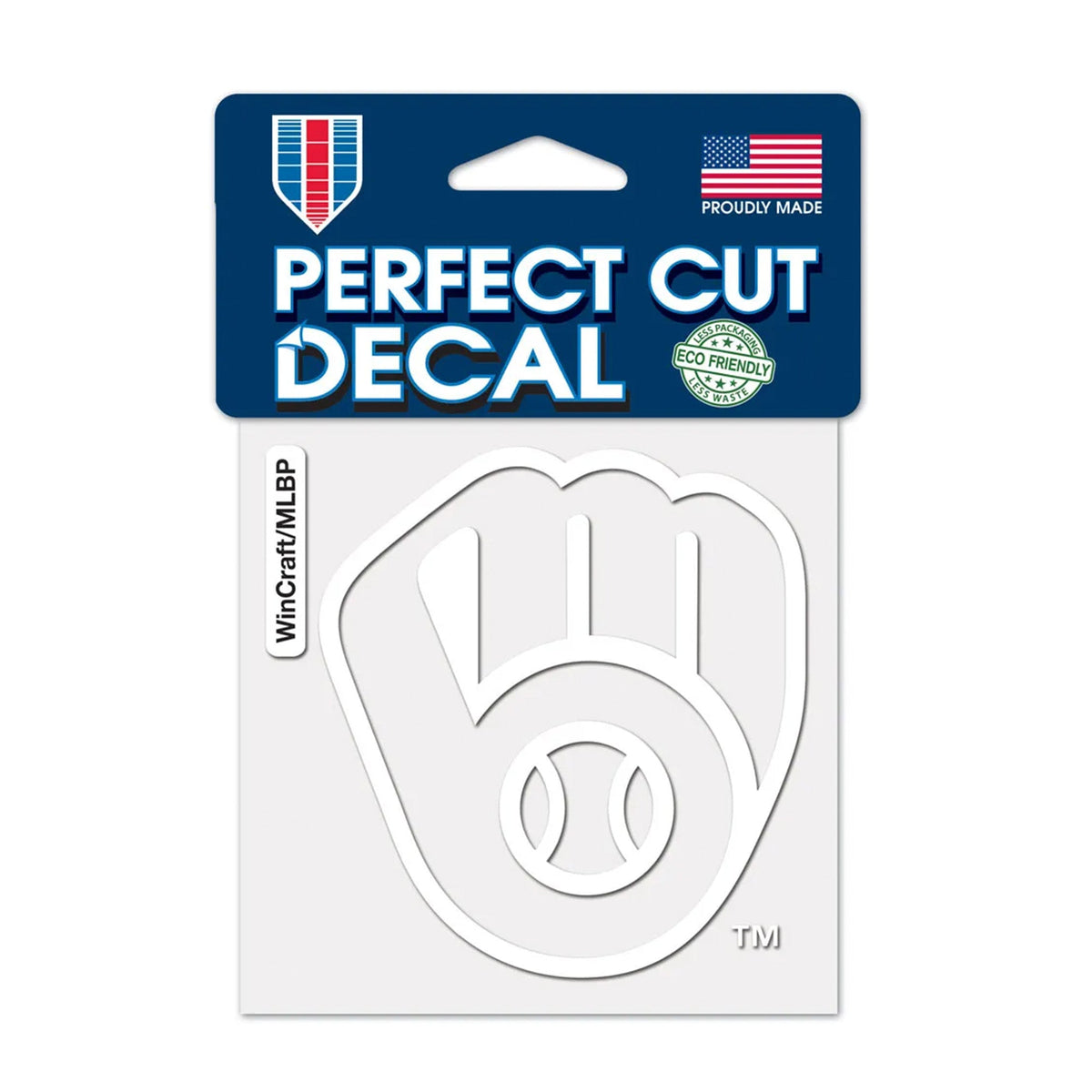 Milwaukee Brewers Glove Logo White 4x4 Perfect Cut Decal - Wincraft - 3215406