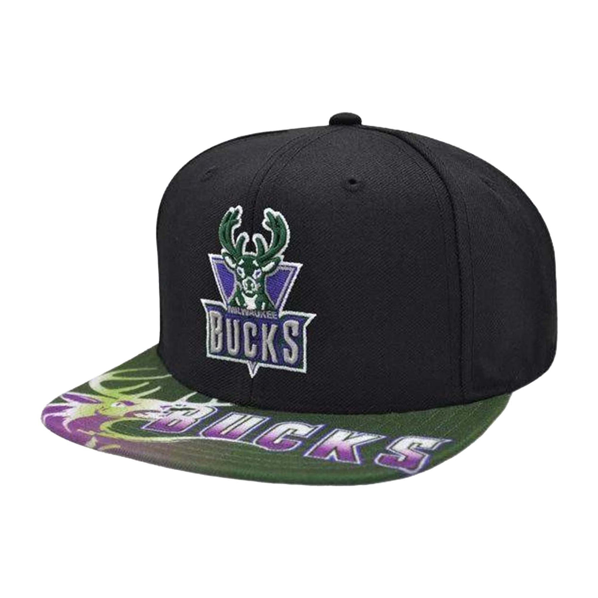 Milwaukee Bucks Black/Green Snapback Hat - Mitchell & Ness -