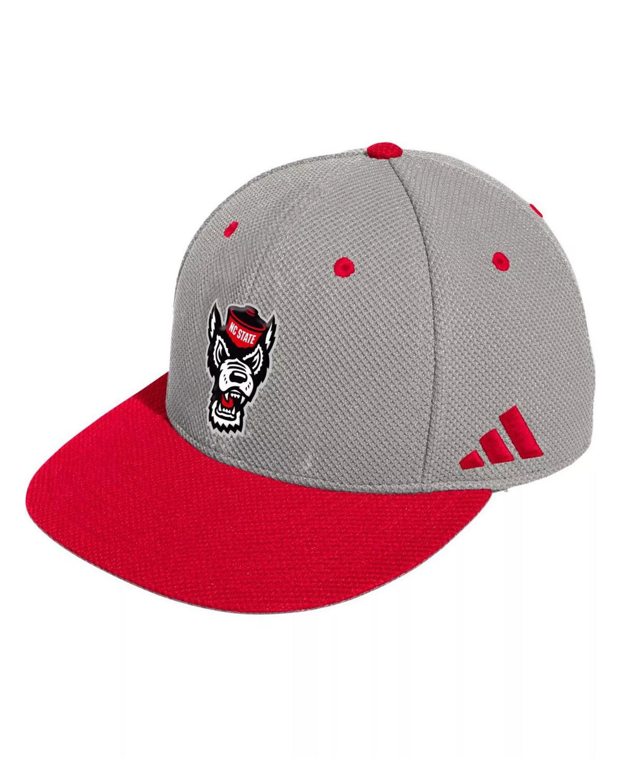 NC State Wolfpack Light Gray/Red Performance Fitted Hat - Adidas -