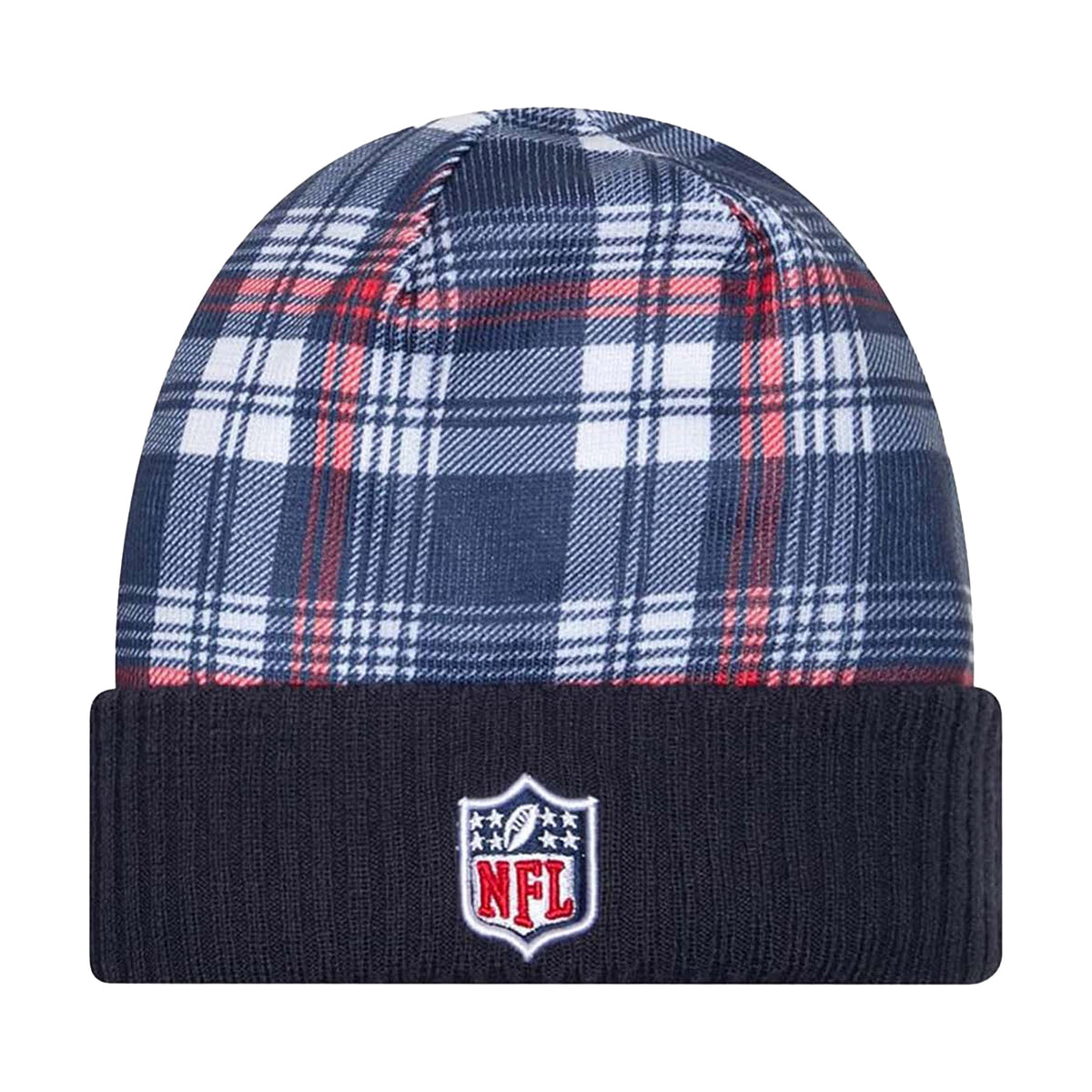 New England Patriots Navy Plaid Statement Beanie Cuffed Knit Hat - New Era - 237012201