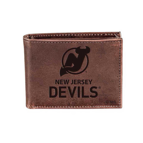New Jersey Devils, Bi - Fold Wallet, Brown, CH, 100% Genuine Leather - EG Collective - 801946341840