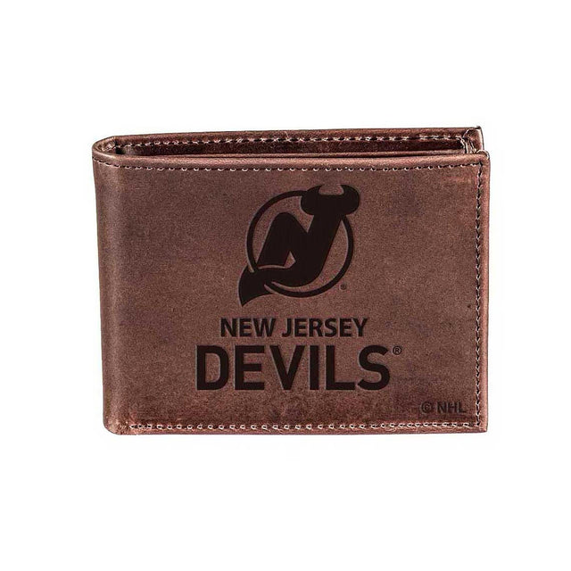 New Jersey Devils, Bi - Fold Wallet, Brown, CH, 100% Genuine Leather - EG Collective - 801946341840