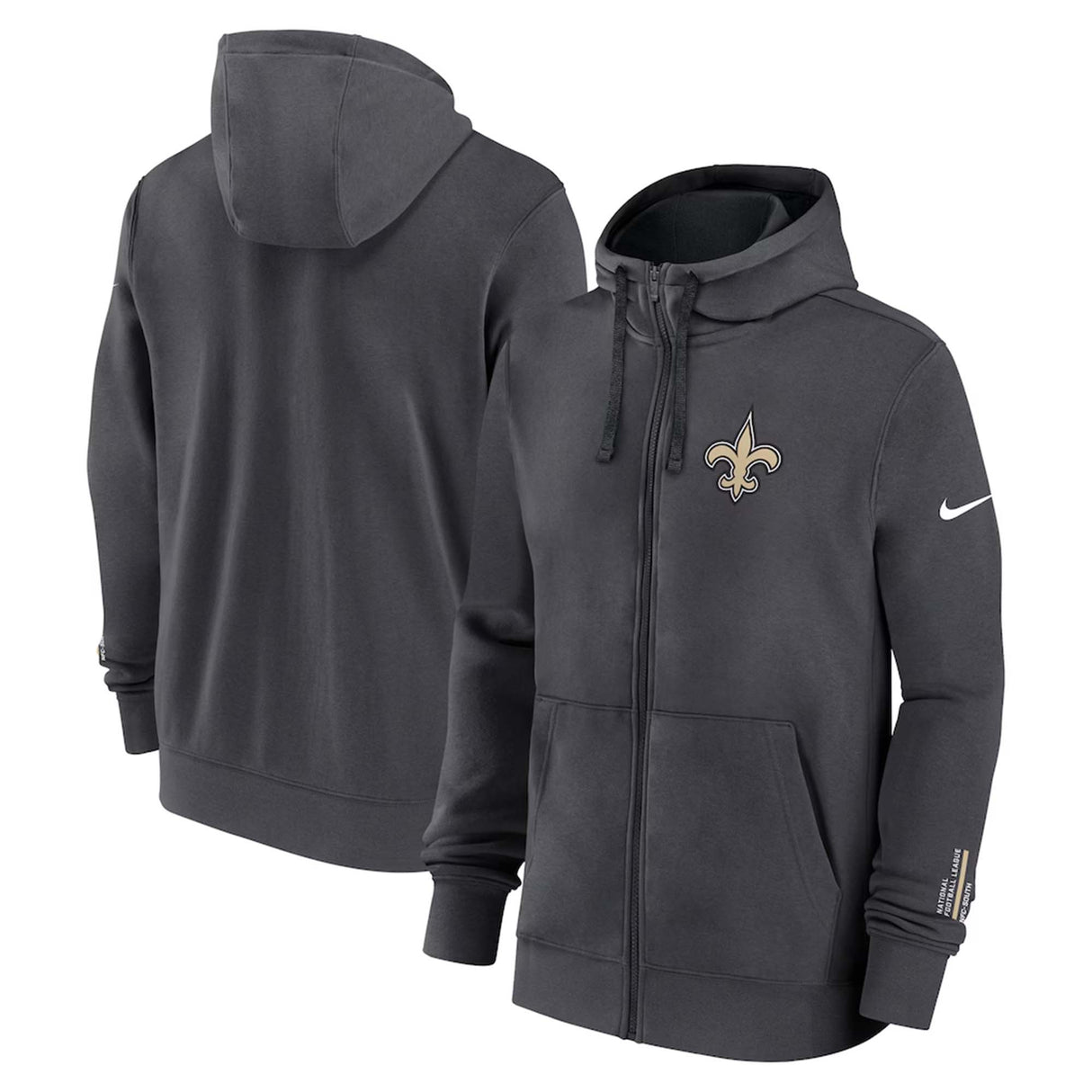 New Orleans Saints Nike Anthracite Primetime Club Full - Zip Hoodie - Nike -