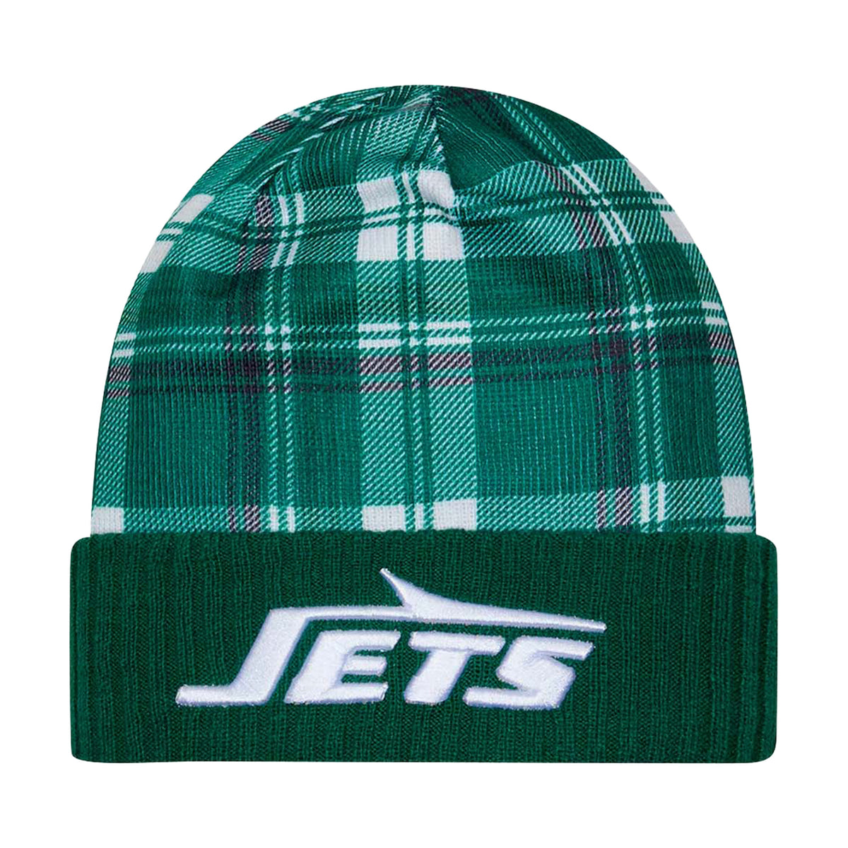 New York Jets Green Plaid Statement Beanie Cuffed Knit Hat - New Era -
