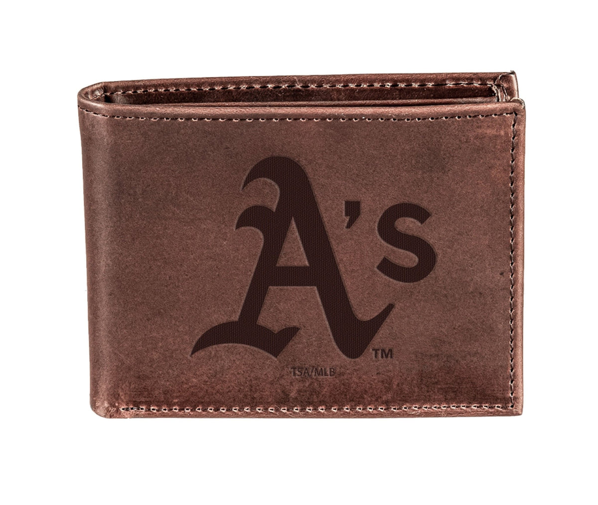Oakland A's Bi-Fold Wallet Brown 100% Genuine Leather - EG Collective - 801946415077