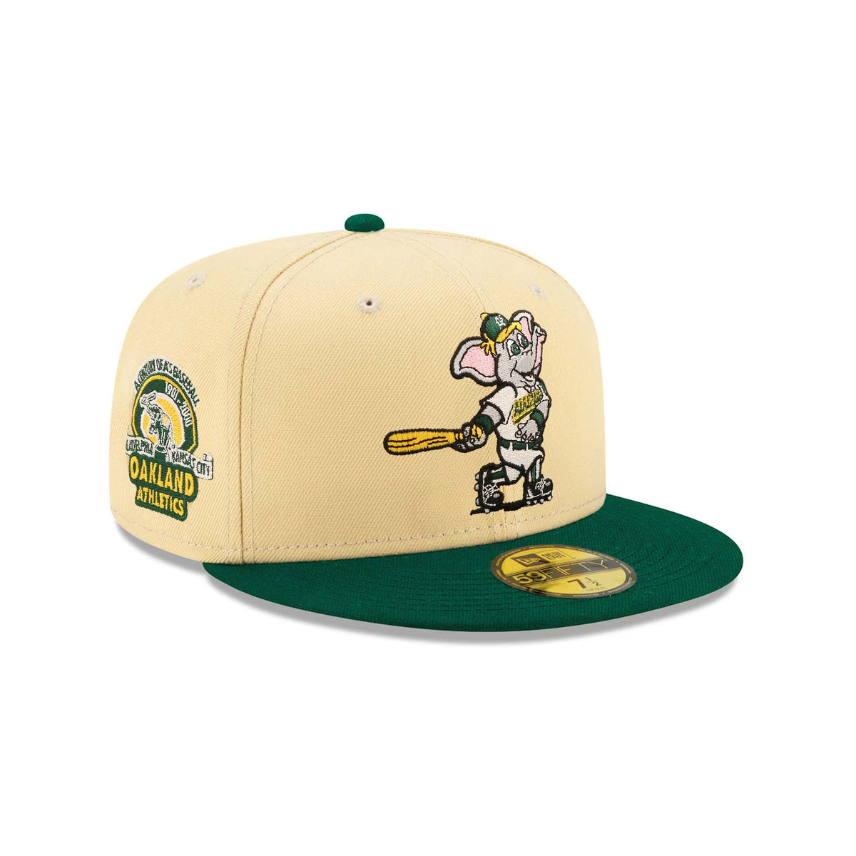 Oakland Athletics 59FIFTY Beige-Green Cap 100th Patch New 