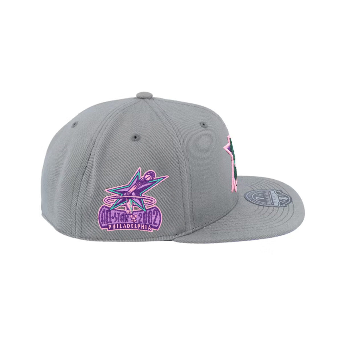 Philadelphia 76ers 2002 All - Star Side Patch Gray & Purple Fitted Hat - Mitchell & Ness - 31002201