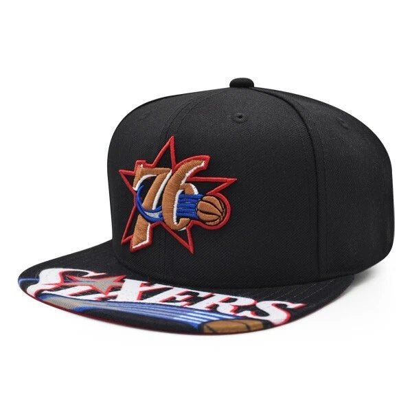 Philadelphia 76ers Black Hardwood Classics Underbrim Graphic Snapback Hat - Mitchell & Ness -