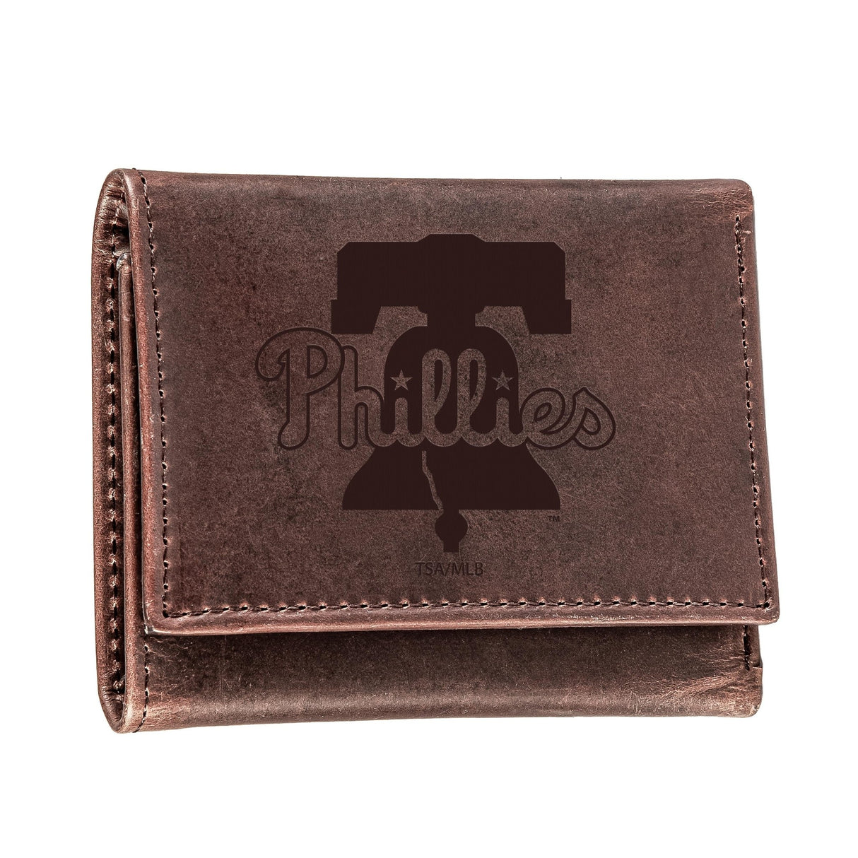 Philadelphia Phillies Tri - Fold Wallet Brown 100% Genuine Leather - EG Collective - 801946416364